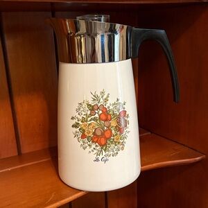 Corningware White Coffee Carafe with Floral Design 10 cup, like new